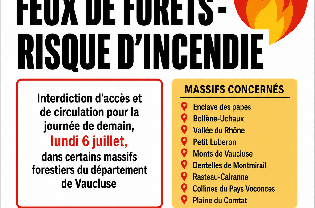 VIGILANCE FEUX DE FORÊTS – RISQUE D’INCENDIE 05 juillet 2026